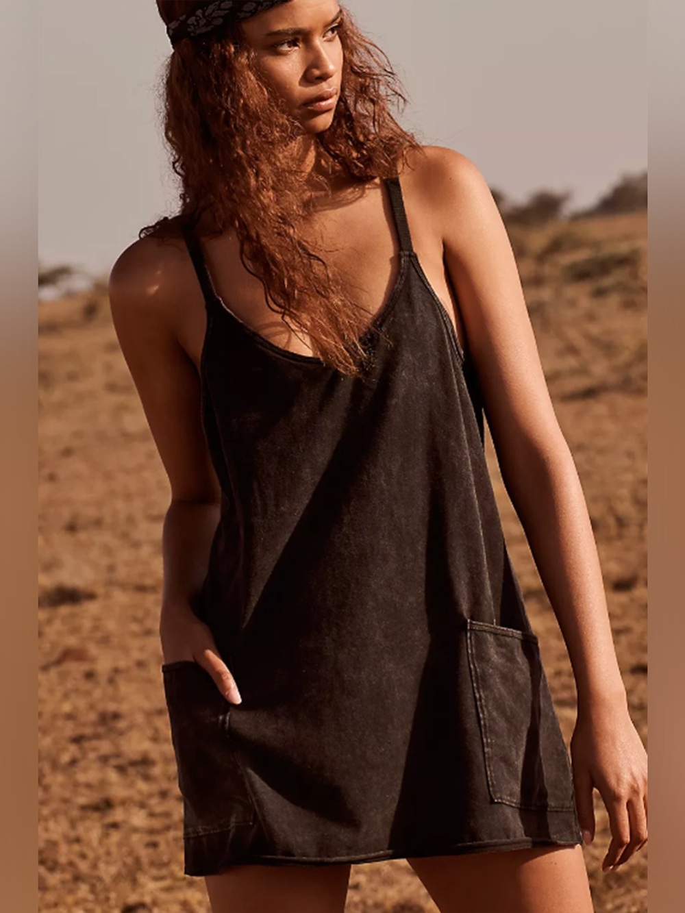 Free people Hot Shot Mini Dress in Black Acid Wash Size Medium